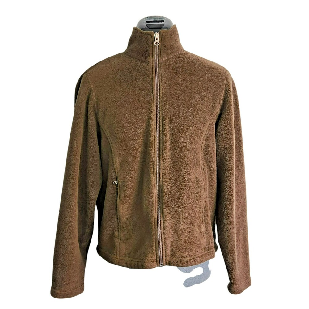 LL Bean Womens Brown Full Zip Fleece Jacket Mock Neck Small Regular